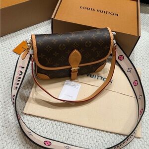 Louis Vuitton Brown Monogram Canvas Crossbody Bag with Pink Accent Strap